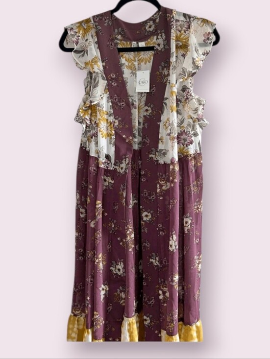 Cato Dresses & Skirts - Cato’s Women’s Pink Yellow Floral Open Front Cardigan Duster Ruffle Sz XL